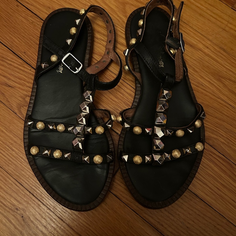 Black and Gold Studded Sandals
